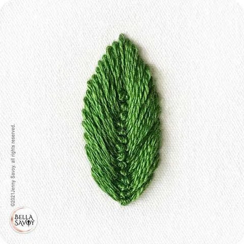 finished leaf made with stacked fly stitches