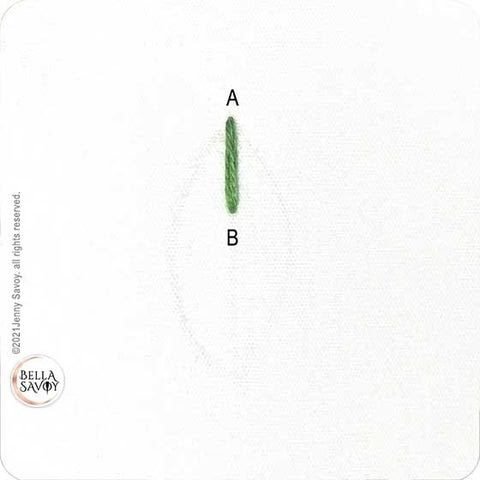 faint leaf template with a green stitch at the top center.