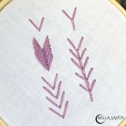 stacked fly stitches with varying spaces in between, and various tail lengths