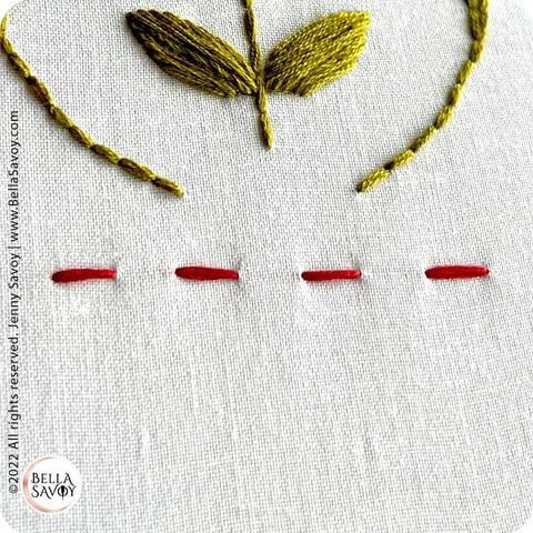 running stitch in red