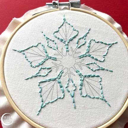 the 5 points of the snowflake stitched with the back stitch