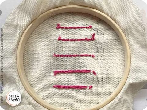 back of embroidery hoop comparing the amount of thread used between the split stitch and the split back stitch