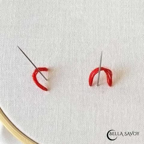 outline stitch: needle below vertical stitch & needle below horizontal stitch