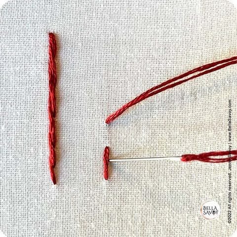 needle to the right of a small stitch