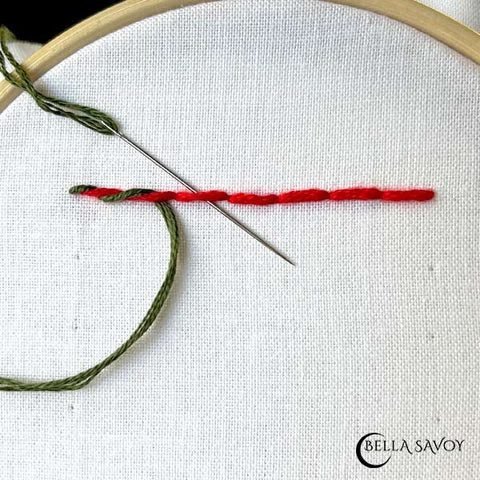 back stitch variation with thread wrapping around each stitch