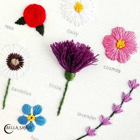 7 different flower embroidery designs for the stitch along