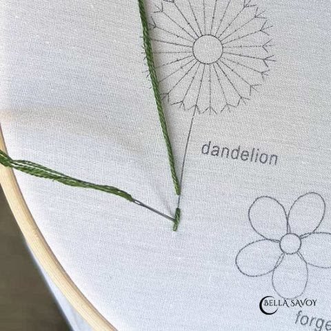 stem stitch being added to a dandelion stem