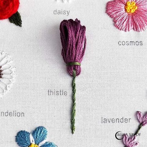 purple thread grouped together facing up