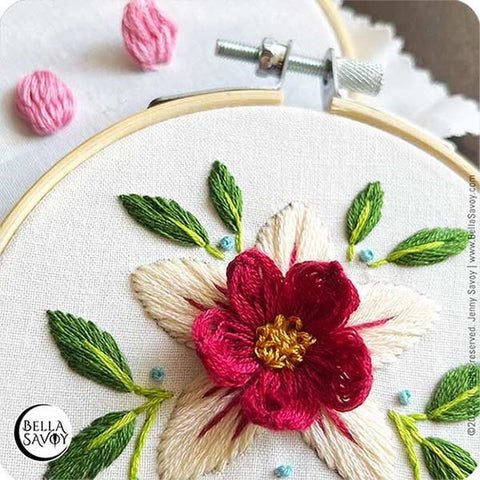 popcorn lazy daisy stitch flower embroidery