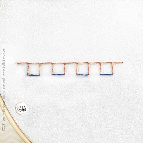 boxed blanket stitch in blue and orange