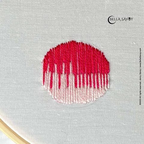 long and short filled circle with red top and pink bottom