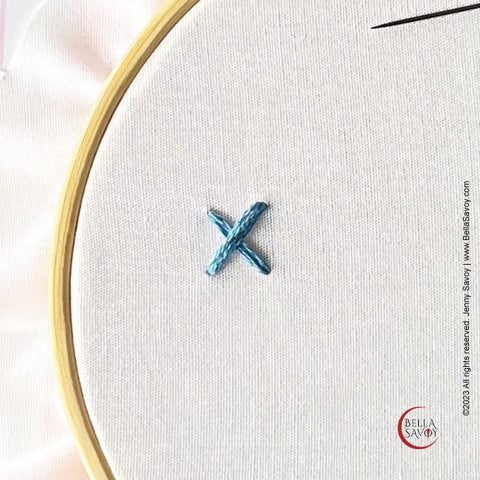 the cross stitch in blue
